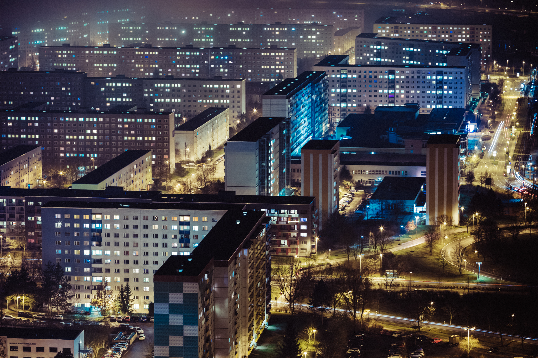 Jena Lobeda Plattenbau at Night